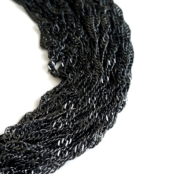 Art Deco Women's Multi-Strand Pewter Black Chainlink Headband w Elastic Band - Picture 2 of 13